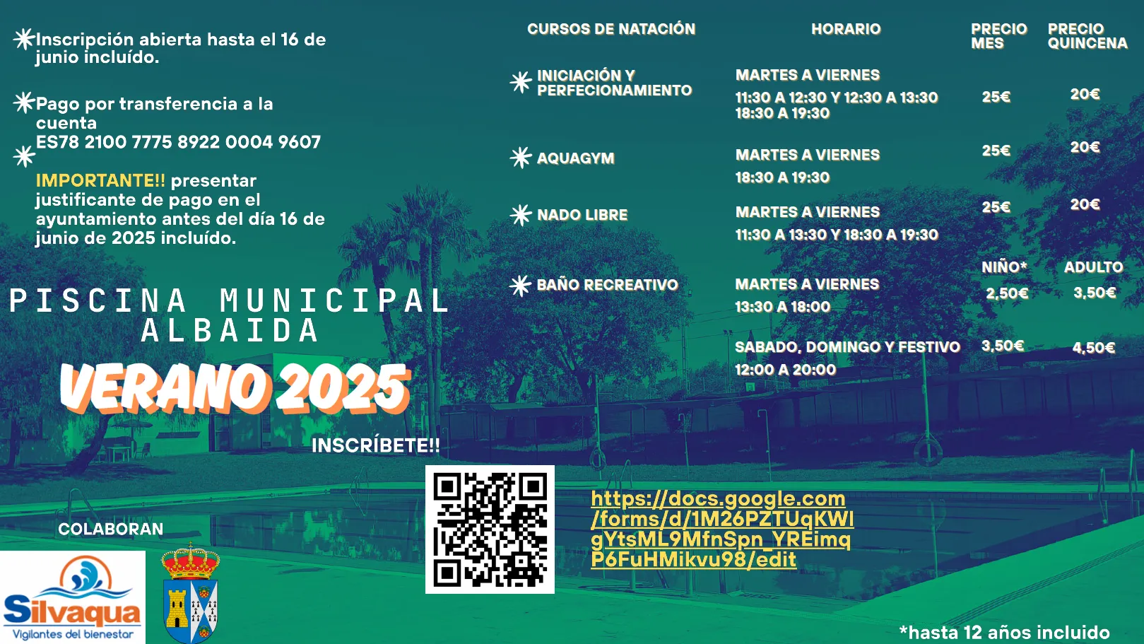 Precios y horarios de la piscina municipal de Albaida del Aljarafe