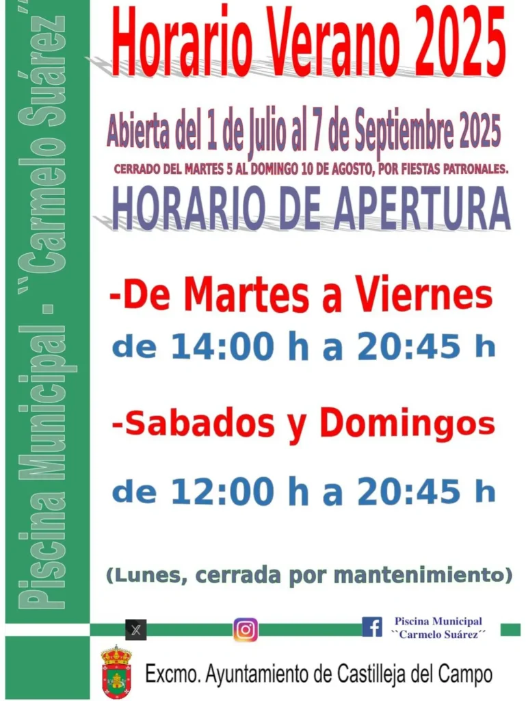 Precios y horarios de la piscina municipal de Castilleja del Campo