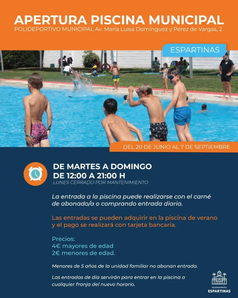 Precios y horarios de la piscina municipal de Espartinas