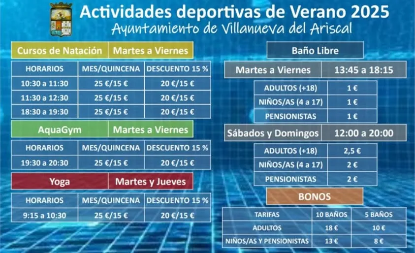 Precios y horarios de la piscina municipal de Villanueva del Ariscal